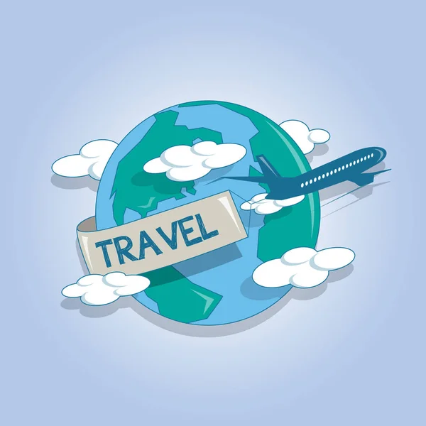 Dünyayı gezen uçak, seyahat konsepti — Stok Vektör