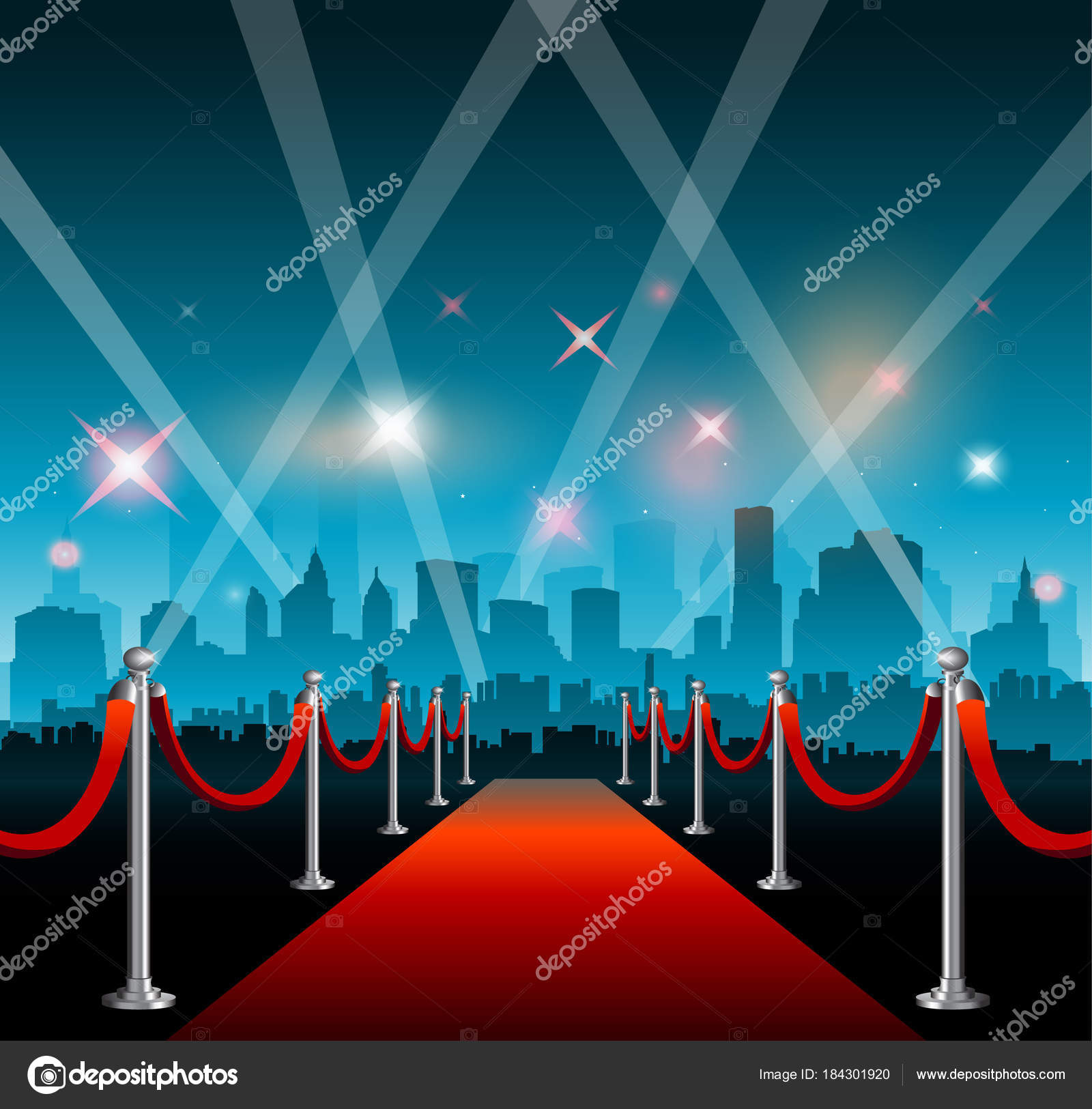 Hollywood movie red carpet background and city — Stock Vector