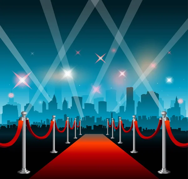 Hollywood movie red carpet background and city — Stock Vector