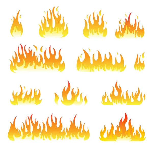 Fire flames vector set isolated on black background — Stock Vector