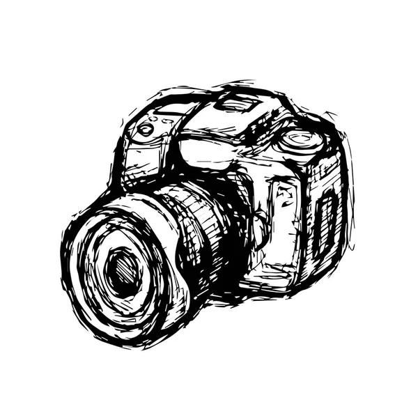 Cámara de fotos DSLR dibujada a mano — Vector de stock