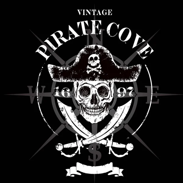 Pirate skull grunge design for t-shirt — Stock Vector