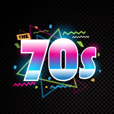 Parti zamanı. 70 'lerin stil etiketi. Vektör illüstrasyonu.