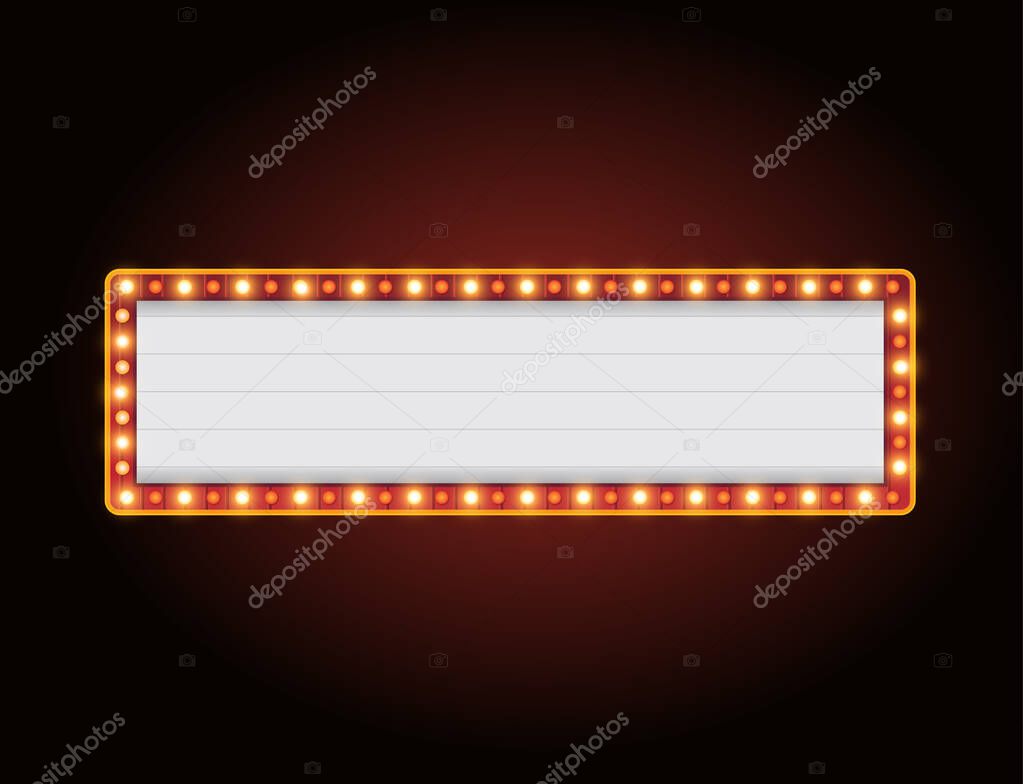 Brightly vector theater glowing retro cinema neon sign