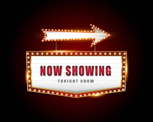 Brightly theater glowing retro cinema neon sign — Stock Vector