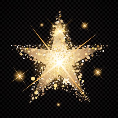 Gold Star stardust isolated on black background