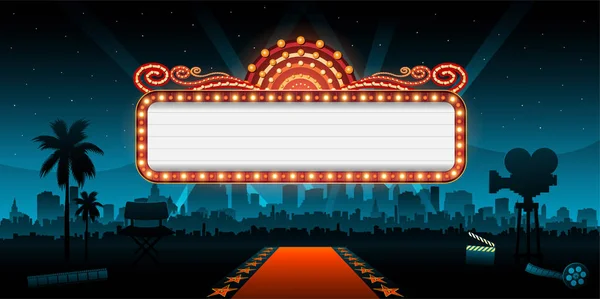 Golden casino banner theater sign copy space — Stock Vector