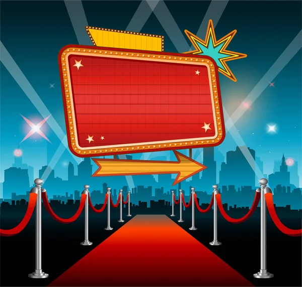 Színház jel piros szőnyeg hollywood banner film premier — Stock Vector