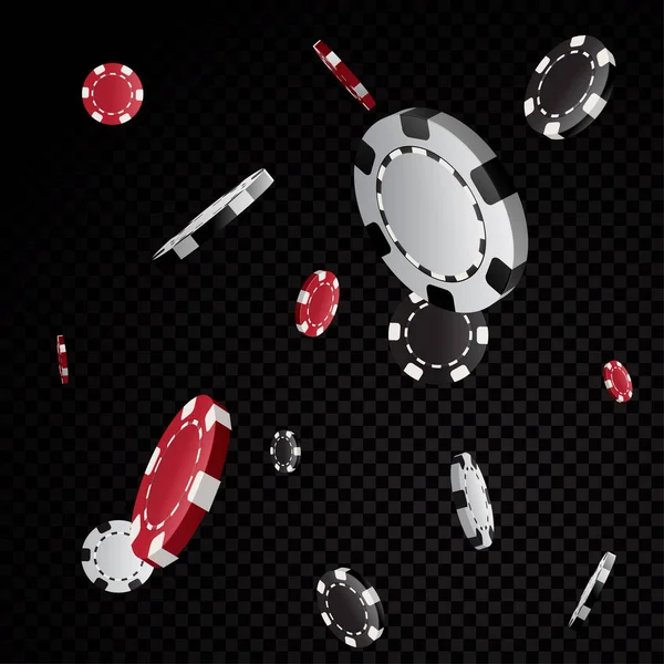 Фішки для покеру в казино, що падають ізольовані на чорному фоні прозорості — стоковий вектор