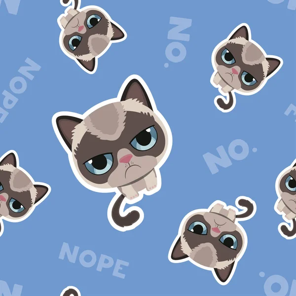 Cute sad grumpy cat in material design style. Vector cat pattern. Seamless pattern with cat. — Stock Vector