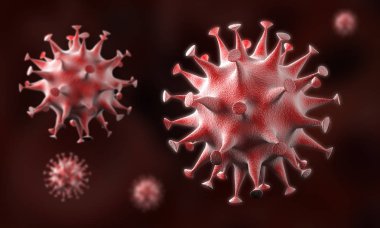 Coronavirus hücreleri salgını, 2019-2020 Coronavirüs hastalığı salgını. Covid-19, Sars-Cov-2 virüsü yüzünden. 3d oluşturma