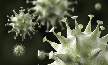 Coronavirus hücreleri salgını, 2019-2020 Coronavirüs hastalığı salgını. Covid-19, Sars-Cov-2 virüsü yüzünden. 3d oluşturma
