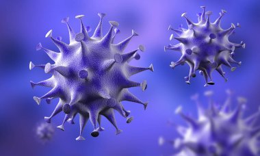 Coronavirus hücreleri salgını, 2019-2020 Coronavirüs hastalığı salgını. Covid-19, Sars-Cov-2 virüsü yüzünden. 3d oluşturma
