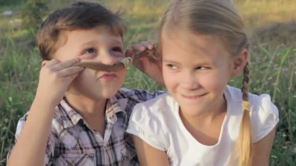 Glada Barn Leker Parken Dagen Begreppet Bror Och Syster Tillsammans — Stockvideo