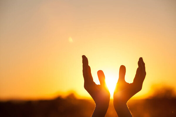 силуэт женских рук во время заката. Концепция жизни
.