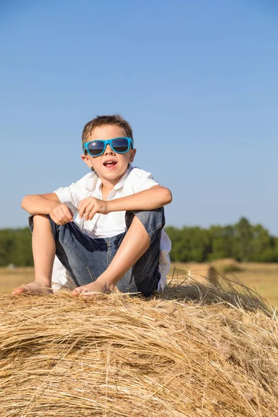 Happy Little Boy Playing Park Day Time Kid Having Fun — Stock Photo, Image