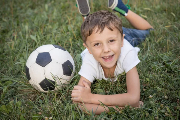 Portrait Young Boy Soccer Ball Concept Sport — Stock Photo, Image