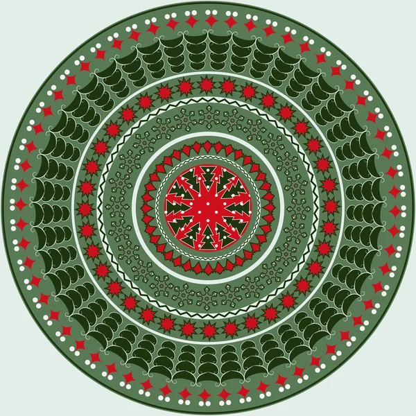 Patrón circular vectorial con símbolos navideños. Árbol de Navidad, copos de nieve — Archivo Imágenes Vectoriales