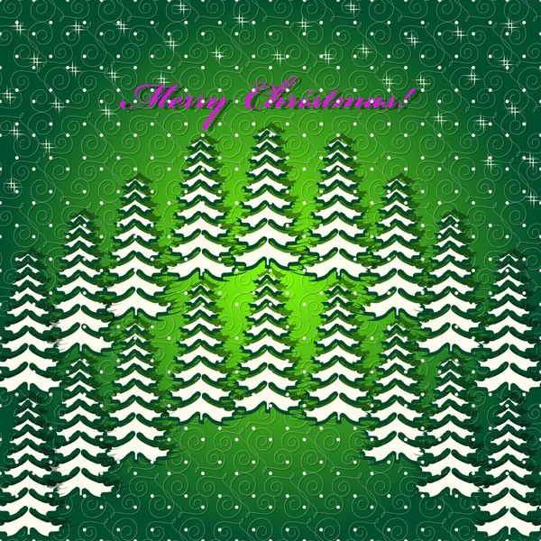 Weihnachtsvektorillustration mit Weihnachtsbäumen. Grußkarte — Stockvektor