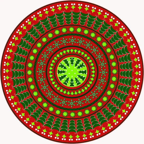 Patrón circular vectorial con símbolos navideños. Árbol de Navidad, copos de nieve — Archivo Imágenes Vectoriales