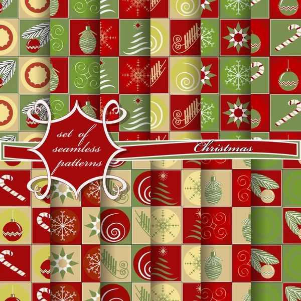 クリスマス シームレスなベクトル イラストのセットです。クリスマスのシンボル、パターン — ストックベクタ