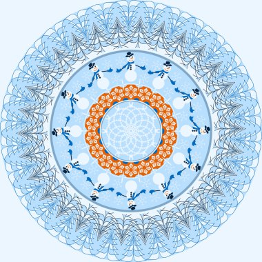 Vektör Noel simgeleri ile dairesel desen. Noel ağacı, kar taneleri, kardan adam