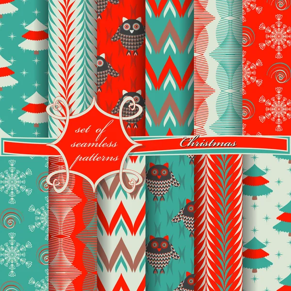 Set von Weihnachten nahtlose Vektor-Illustration. Weihnachtssymbole, Weihnachtsmuster — Stockvektor