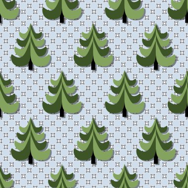 sorunsuz vektör Christmas illüstrasyon. Noel ağaçları, kar taneleri