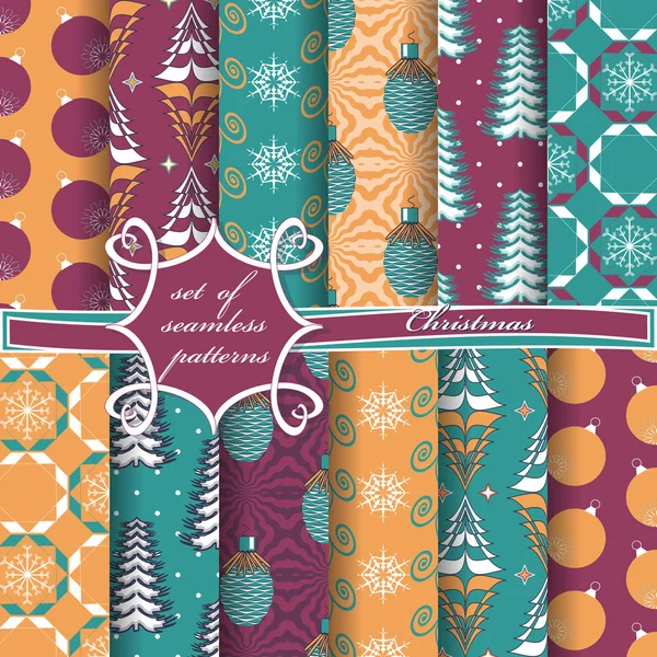 Set of Christmas seamless vector illustration. Christmas symbols,Christmas patterns — Stock Vector