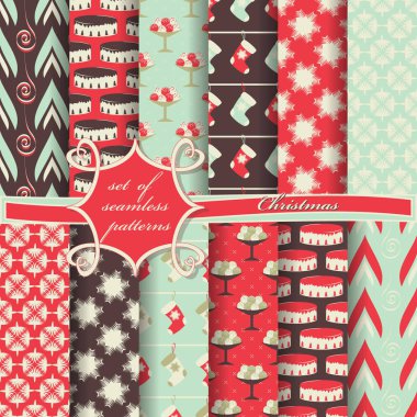 Noel sorunsuz vektör çizim kümesi. Noel simgeler, Noel desenleri