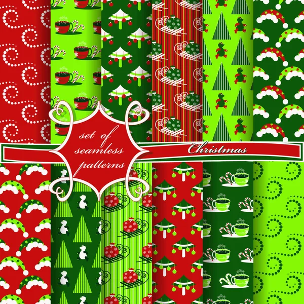 クリスマス シームレスなベクトル イラストのセットです。クリスマスのシンボル、クリスマス パターン — ストックベクタ