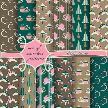 Noel sorunsuz vektör çizim kümesi. Noel simgeler, Noel desenleri