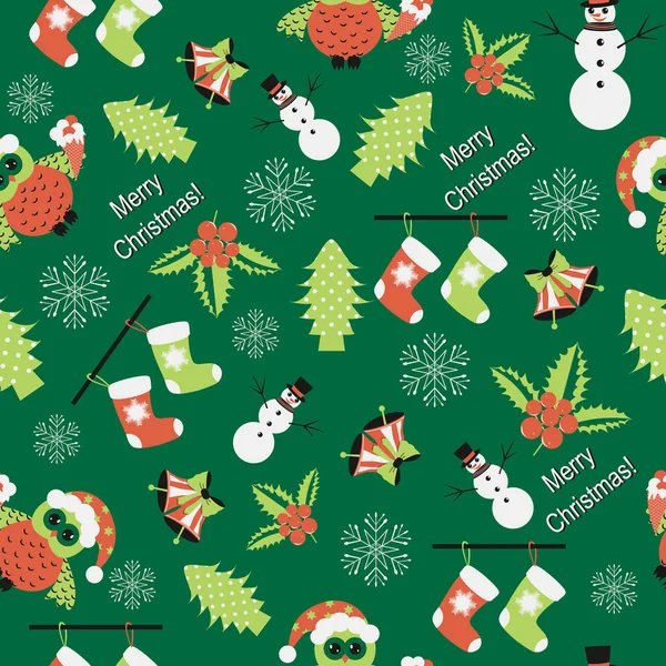 Sorunsuz vektör Christmas illüstrasyon Noel simgeleri ile. Noel ağacı, kar tanesi, snowman