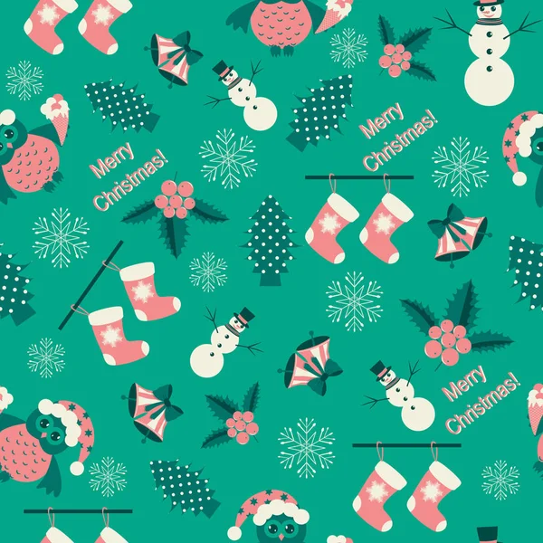 Sorunsuz vektör Christmas illüstrasyon Noel simgeleri ile. Noel ağacı, kar tanesi, snowman — Stok Vektör
