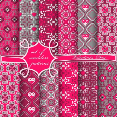 Sevgililer günü kesintisiz vektör çizim kümesi. Kalp, soyut formları ve dekoratif çiçek