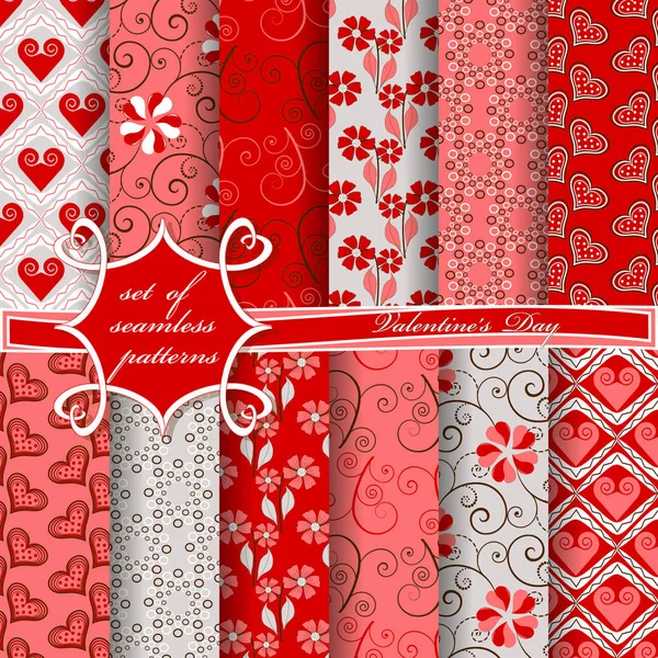Set van naadloze vectorillustratie van Valentijnsdag. Hart, abstracte vormen en decoratieve bloemen — Stockvector