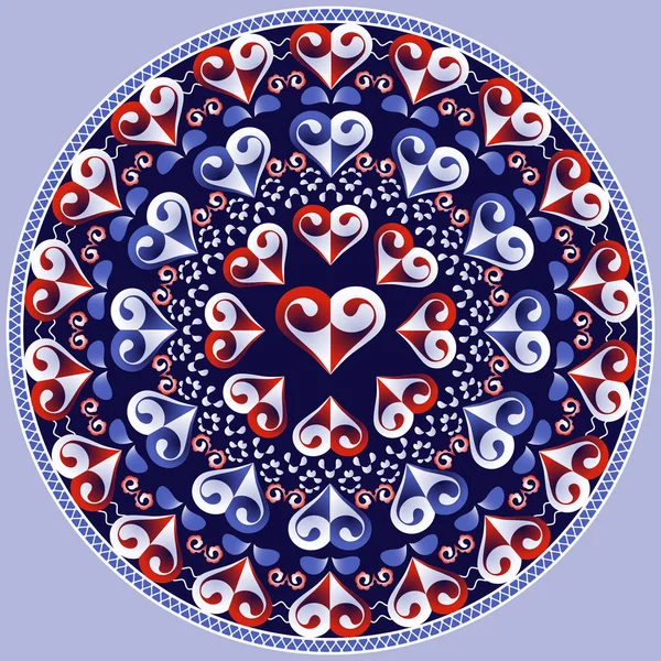 Vector circular pattern for Valentine's Day. Mandala with hearts — Stock Vector