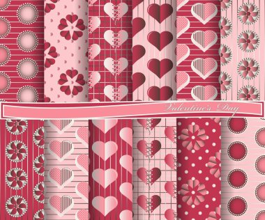 Scrapbook kağıtları, Sevgililer günü için vektör kümesi. Dekoratif çiçek, kalp, formları soyut 