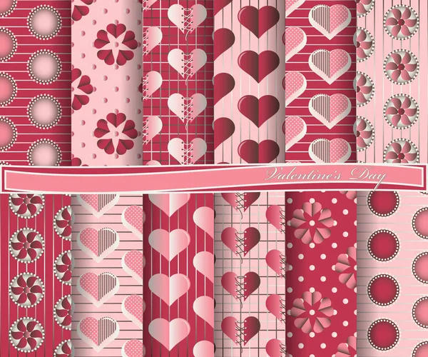 Conjunto vectorial de papel de álbum de recortes para el Día de San Valentín. Flores decorativas, corazón, formas abstractas — Archivo Imágenes Vectoriales