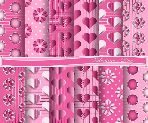 Vector set van scrapbook papier voor Valentijnsdag. Decoratieve bloemen, hart, abstracte vormen — Stockvector