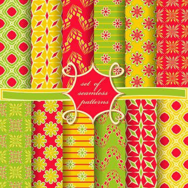 Sorunsuz vektör çizimler kümesi. Soyut şekiller ve dekoratif çiçek