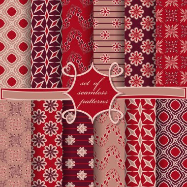 Sorunsuz vektör çizimler kümesi. Soyut şekiller ve dekoratif çiçek