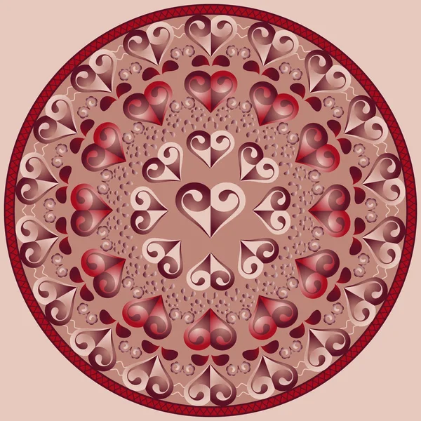 Vector circular pattern for Valentine's Day. Mandala with hearts — Stock Vector