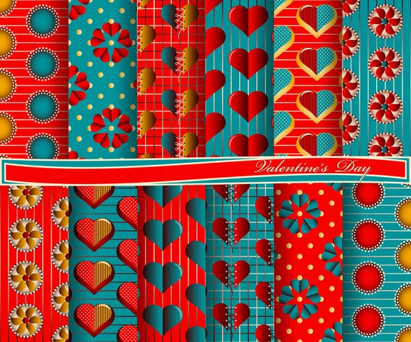 Conjunto vectorial de papel de álbum de recortes para el Día de San Valentín. Flores decorativas, corazón, formas abstractas — Vector de stock