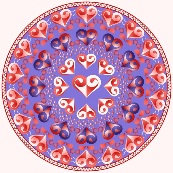 Patrón circular vectorial para el Día de San Valentín. Mandala con corazones — Vector de stock