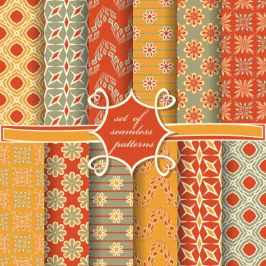 Sorunsuz vektör çizimler kümesi. Soyut şekiller ve dekoratif çiçek