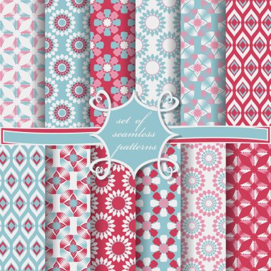 Sorunsuz vektör çizimler kümesi. Soyut şekiller ve dekoratif çiçek