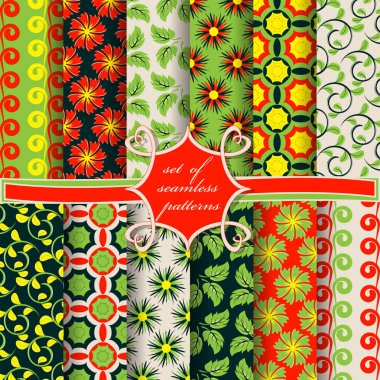 Sorunsuz vektör çizimler kümesi. Soyut formları, yaprak ve süs çiçek