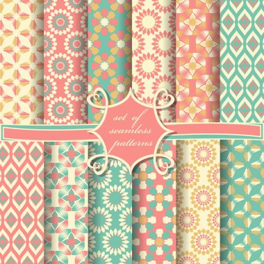 Sorunsuz vektör çizimler kümesi. Soyut şekiller ve dekoratif çiçek