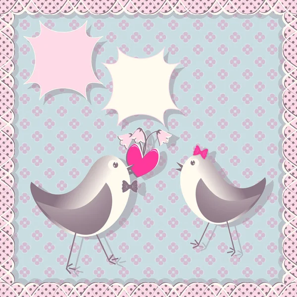 Ilustración vectorial. Tarjeta de felicitación Día de San Valentín. Corazón de las aves — Archivo Imágenes Vectoriales